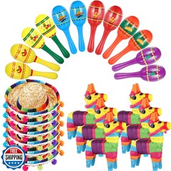 Hungdao 24 Pcs Mexican Fiesta Decorations Includes Mini Donkey Pinata Wooden