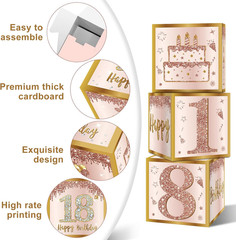 3Pcs 18th Birthday Decorations Boxes for Girls Women, Pink Rose Gold 18th Birthd