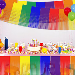 2 Pack 1.3 X 9.8 Ft Rainbow Metallic Foil Fringe Garland, Colorful Hanging Tinse