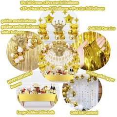 Gold Birthday Decorations Set – 92Pcs Set Gold Banner, Star Garland, Crown, S…