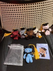 One Mini Teddy Keychain Plush Blue Graduaction Bears With Card & White Gift Bag