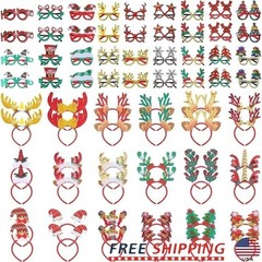 36 Pcs Christmas Headbands Glitter Glasses Santa Antlers Party Supplies Set New