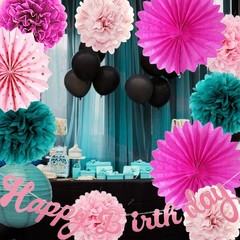 Happy Birthday Decorations for Girls Women with hot Pink Turquoise Blue Paper…