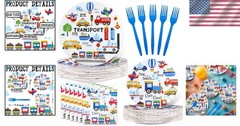 Complete 80-Piece Transportation Birthday Tableware – Plates, Napkins & Forks