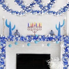 2 Pack Hanukkah Decorations, 36 Ft by 6 Inch Hanukkah Tinsel Garland with Dreide