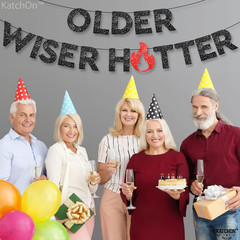 Glitter Older Wiser Hotter Birthday Decorations – No DIY, 10 Feet | Older Wiser