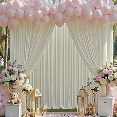 10ft x 15ft Ivory Wrinkle Backdrop Curtains for Parties,Silky Polyester Fabric