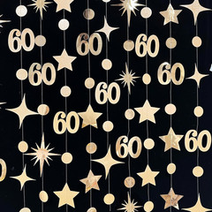 Champagne Gold 60Th Birthday Decorations Number 60 Circle Dot Star Garland Metal