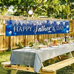 Happy Father’s Day Banner Backdrop Decoration I Love Dad Blue Sliver Glitter
