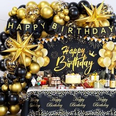 Black and Gold Birthday Decorations for Men Women, 71pcs Black and Gold Party