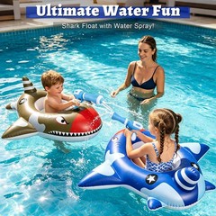 2 Pack Inflatable Shark Pool Floats Kids Water Toys Squirt Guns Safe Seat Outdoo