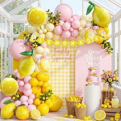 Lemonade Party Decorations Balloon Arch Kit with Lemon Banner, Pink Yellow Le…