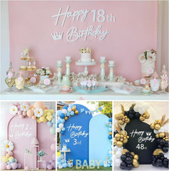 White Happy Birthday Backdrop Sign with Custom Age Numbers and Glitter Letters