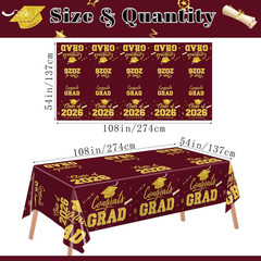 Graduation Decorations 2026, Maroon and Gold Graduation Tablecloths, 2-Pack Cong