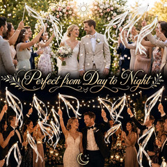 100 PCS Light Up Wedding Wands with Lace & Satin, LED Fairy Ribbon Streamers for