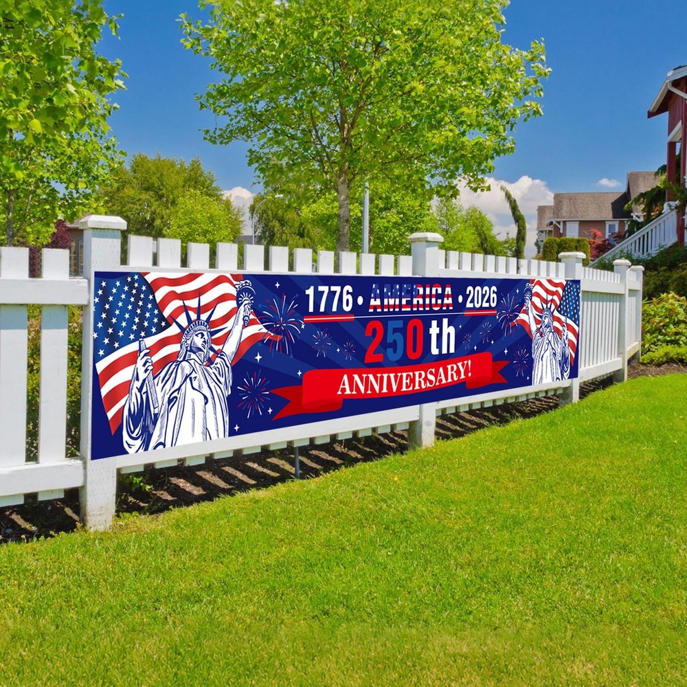 250th Anniversary USA Banner 1776-2026 USA Flag Yard Banner Patriotic Decor