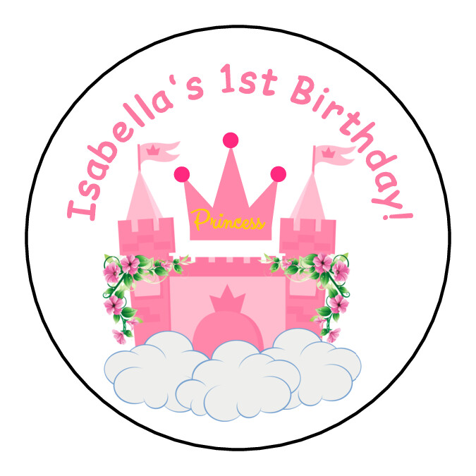 personalized pink princess birthday party stickers, labels, tags