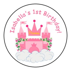 personalized pink princess birthday party stickers, labels, tags