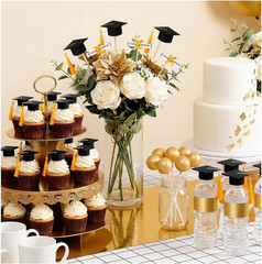 48 Pcs Mini Graduation Cap Decorations 2026 Black Felt Small Grad Cap with Gold