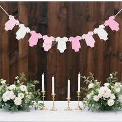 Pre-Strung Pink Gingham Bodysuit Baby Shower Garland Banner – 9 Double-Sided …