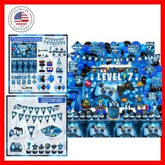 7th Birthday Decorations for Boys, 149Pcs Blue Video Game level 7 Party Suppl…