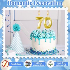 70th Birthday Candles for Cake,Birthday Decorations Him Medium, Gold