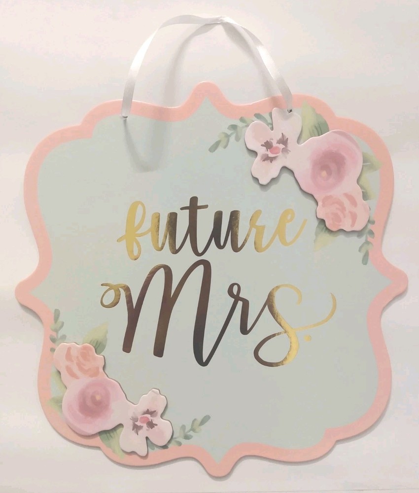 Amscan Future Mrs. Hanging Sign Bridal Shower Party Pink Green Floral 13″ x 13″