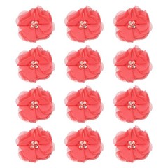 12Pcs 2″Chiffon Flower with Rhinestone Pearl Sewing Fabric Flower,Watermelon Red