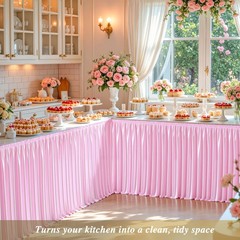 Party Talk 17Ft Baby Pink Satin Table Skirt For Rectangle Or Round Tables