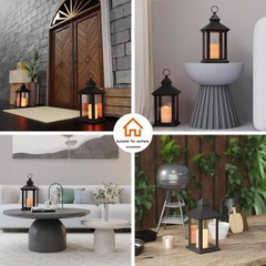 14″ Lanterns Decorative Indoor/Outdoor, 2 Pack Black Lantern Decor with Timer…