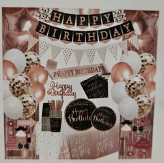 HAPPY Birthday Decorations BOX JENLION, Rose- Gold- BLACK – 170Pcs FOR 24 GUESTS