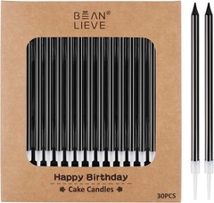 BEAN LIEVE 30-Count Black Long Thin Birthday Candles, Cake
