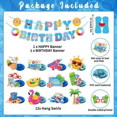 Pool Party Birthday Decorations Banner Set NO-DIY 2Pcs Happy Birthday Banner …