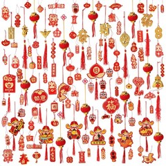 176 Pcs Lunar New Year Decorations 2026 – Red Lanterns, Gold Ornaments, Spring F