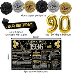 90th Birthday Decorations for Men Women, 21pcs the 1936 Banner Balloon Party…