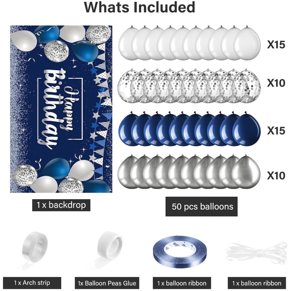 Birthday Party Decorations Bundle – Blue/Silver