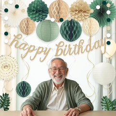 Sage Green Happy Birthday Decorations for Women, Pre-Strung Happy Birthday Banne