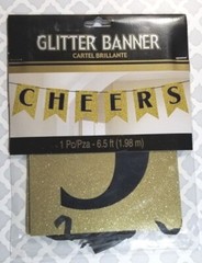 New Year’s Banner Glitter CHEERS 2 Sided Design 6.5 Feet Celebrate Party Decor