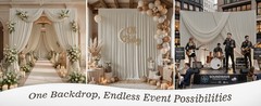 10x10ft Wrinkle Beige Backdrop Curtains for Parties, 2 Panels 5x10ft Silky