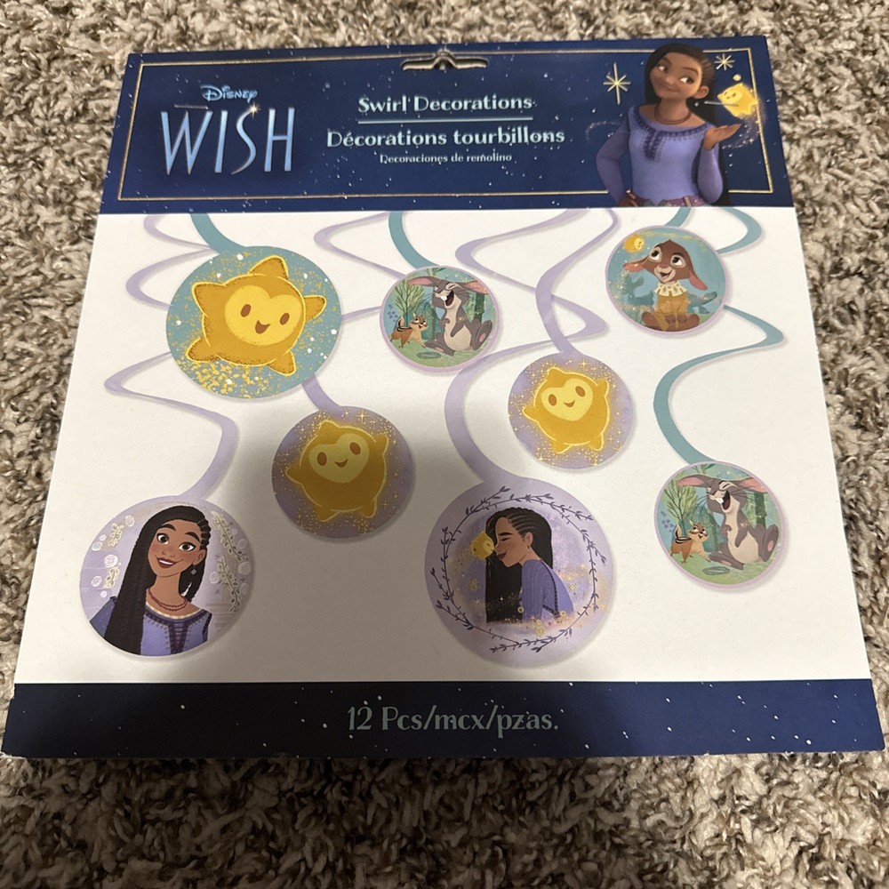 WISH SPIRAL HANGING DECORATIONS (12) Birthday Party Walt Disney Star Asha
