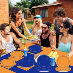 Durable Blue and Orange Party Plates & Napkins for Effortless Celebrations