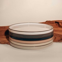 MORA Ceramic Flat Dinner Plates Set of 6, 10.5 in Large, Assorted Neutrals
