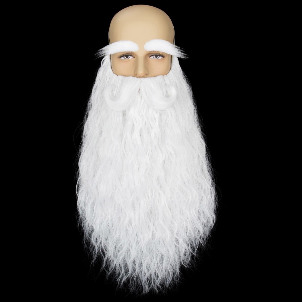 White Long Fake Mustache Beard and Eyebrows for Men Classic Costume Facial Ha…