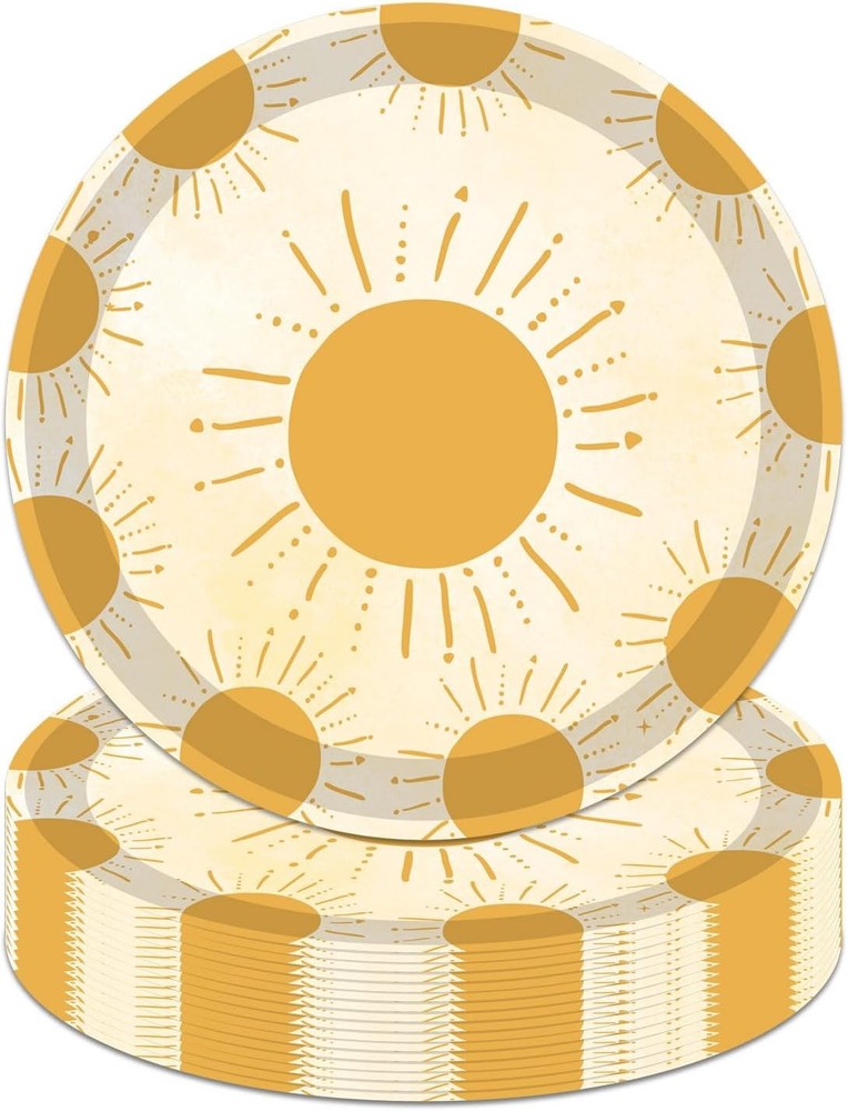 30PCS Boho Sun Plates First Trip Around the Sun Birthday Decorations 9 Inch