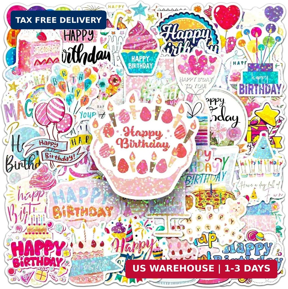50Pcs Birthday Happy Party Decoration Decals for Water Bottles Cute Gifts Reward