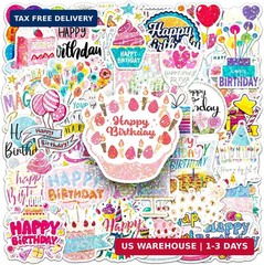 50Pcs Birthday Happy Party Decoration Decals for Water Bottles Cute Gifts Reward