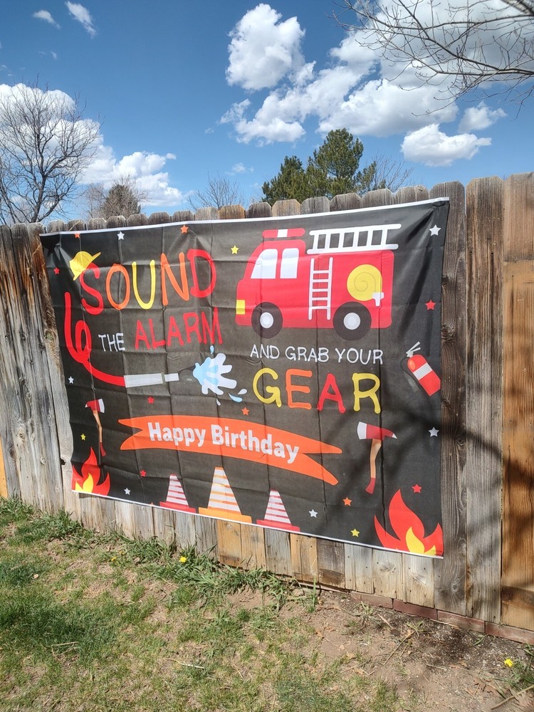 FireTruck «Sound the Alarm Happy Birthday 7’ft x 5′ Kids Backdrop Banner New