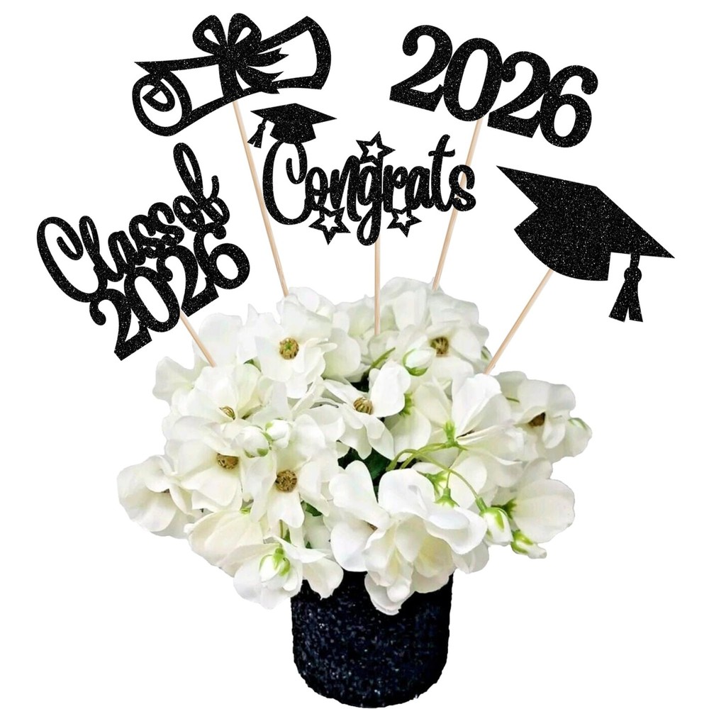 15 PCS Class of 2026 Graduation Centerpiece Sticks Table Decor Black