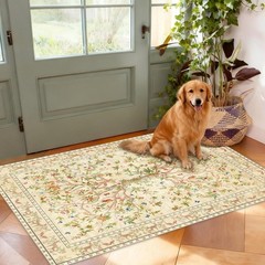 Entryway Rug 2×3 Washable, Non-Slip Small Area Rug, Boho Floral Botanical Low…