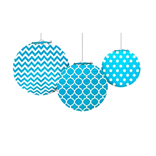 CARIBBEAN BLUE QUATREFOIL POLKA DOTS CHEVRON PAPER LANTERNS (3)~ Birthday Party